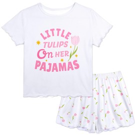 Play Tailor Girls Pajamas for Toddler Ruffled Kids Pajamas Set Short Sleeves Summer Pjs Sleepwear for Girl, White, 3-4Y