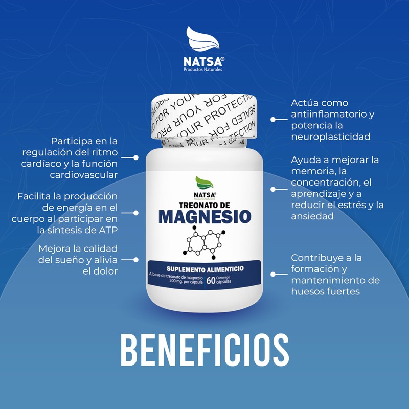 NATSA Treonato de Magnesio 60 cápsulas, calidad Premium
