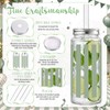 18 Pack Sage Green Striped Disposable Plastic Cups with Lids