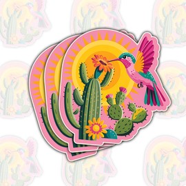 (3 Pcs) Hummingbird Desert Cacti Southwest Sticker – Nature Quote Vinyl Decal Waterproof for Laptop, Water Bottle, Tumbler, Car – Gift for Nature Lovers, Desert Fans – 3 Inch