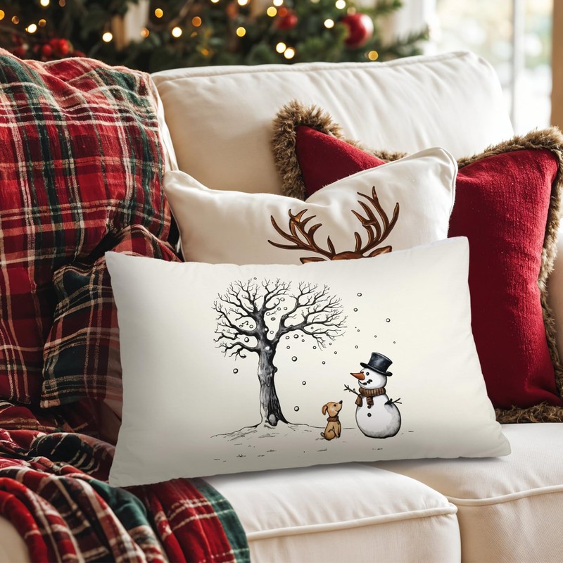 Dilemat Winter Snowman Snowflake Pillow Covers 12x20,Christmas Throw Pillow Covers,Rustic