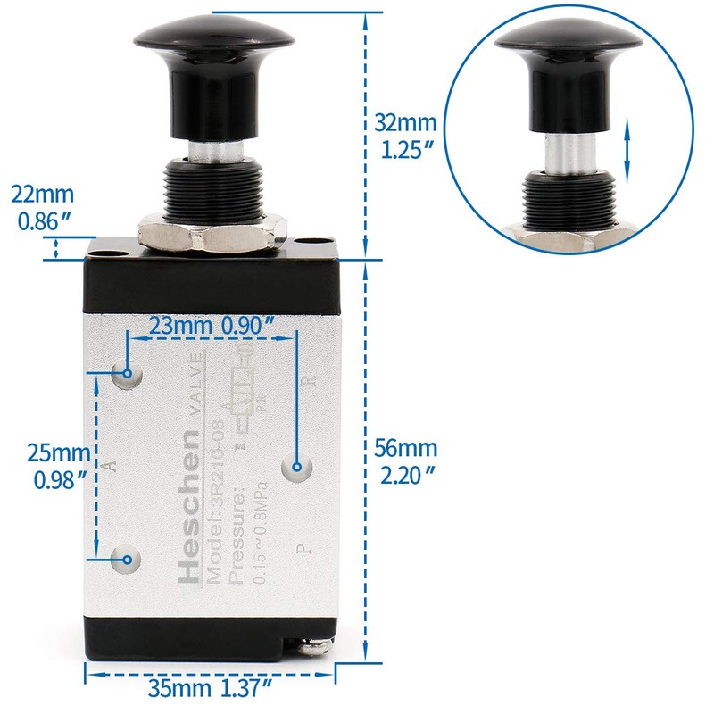 Heschen Pneumatic Air Valve, Hand Draw Valve 3R210-08 3 Way