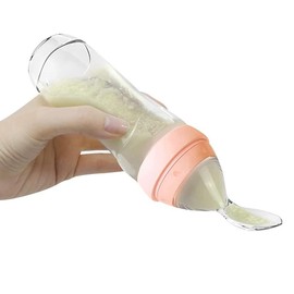 Haakaa Silicone Baby Food Dispensing Spoon Feeder 4oz - Infant Squeeze Cereal Feeder, Baby Fresh Food Feeder, Feed Bottle for Puree, Solid Baby Food, BPA Free, 4m+ Babies - Colour: Peach