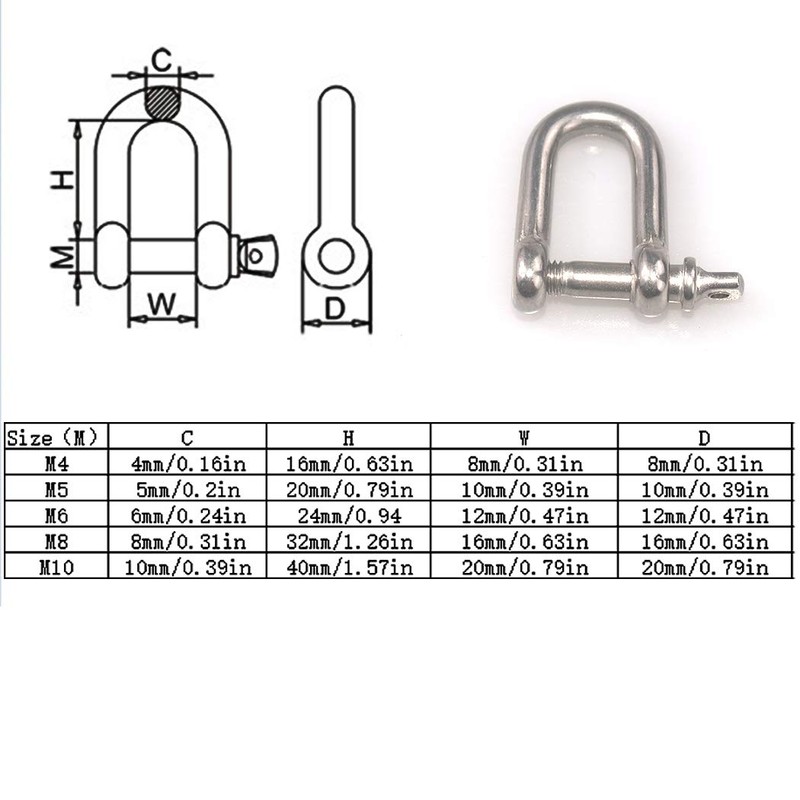 8pcs M8 D-Ring Shackle Lock Stainless Steel 304 for Heavy