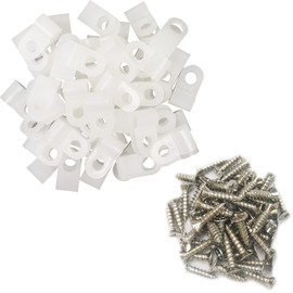 Alamic Cable Clamp R-Type Cable Clip Wire Clamp 3/16" Nylon Screw Mounting Cord Fastener Clips with Screws for Wire Management - White - 50 Pcs