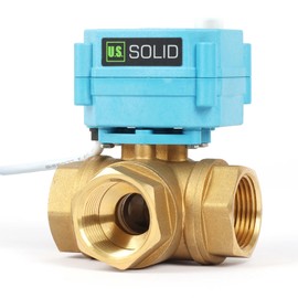 U.S. Solid 1" 3 Way Stainless Steel Motorized Ball Valve with Manual Function, T Type Water Shutoff Valve, AC/DC 9-24V