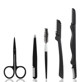 Eyebrow Grooming Kit, 5-in-1 Eyebrow Trimmer Eyebrows Grooming Set with Eyebrows Razors Trimmer, Eyelash Extension Brush, Scissors, Slant Tweezers for Women and Men