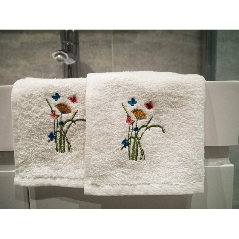 Lex's Linens Floral & Butterfly Embroidered Towels (Set of 2