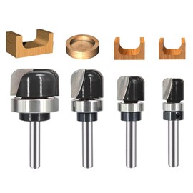 SICWOOD 4PCS Bowl & Tray Template Router Bit Set 1/4 Inch Shank, Cove Juice Groove Router Bit, Carbide Tipped Circle Round Nose Cutting, Ideal for Making Wood Bowls, Trays, Boxes, Board Troughs