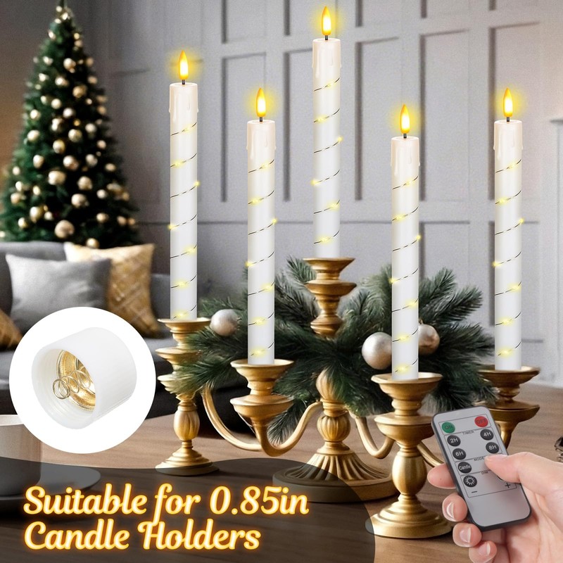 Rossesay 10 Pcs LED Flameless Taper Candles with String Light