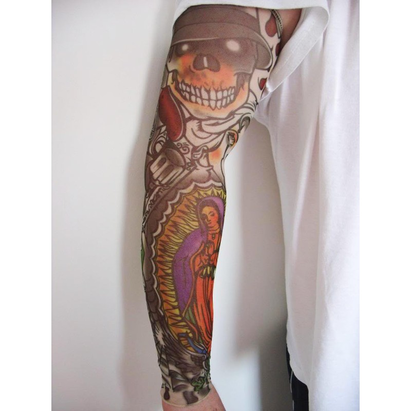 Fake Tattoo Adults Arm Sleeve Skeleton and Gun (T41)