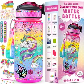 Decorate Your Own Water Bottle for Girls Ages 5-12 - Complete DIY Craft Kit with 1000+ Gems, Unicorn Stickers & Charms - Fun Back to School Supplies & Birthday Gifts, Creative Arts & Crafts for Kids