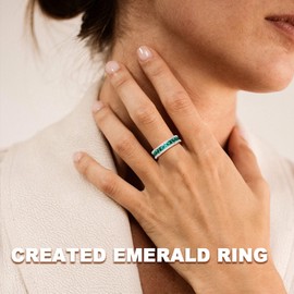 RANDES Created Emerald Ring 925 Sterling Silver Promise Ring for Women Wedding Band Engagement Ring Size 6