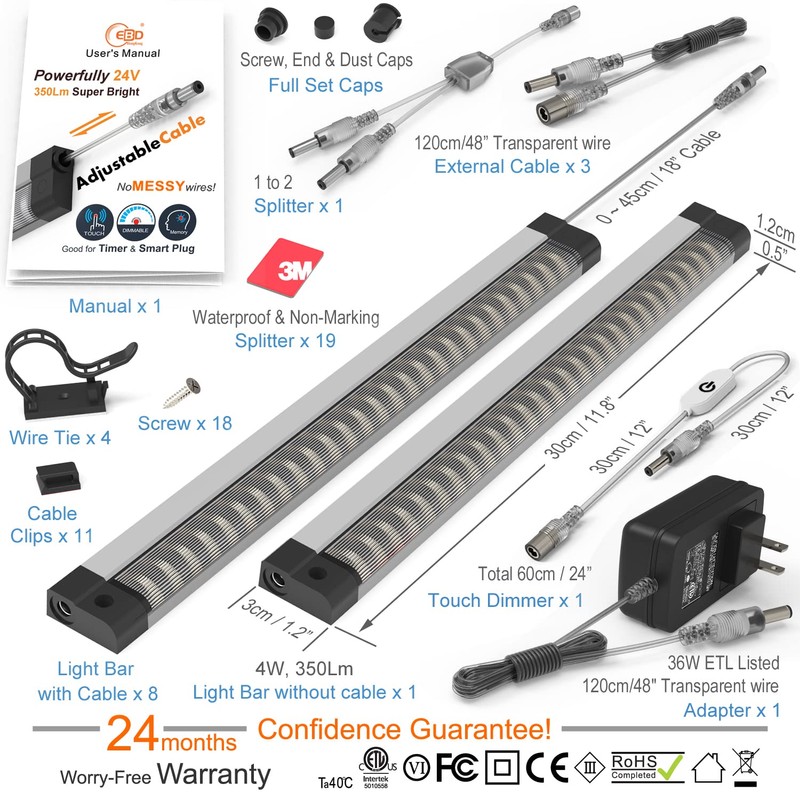 EBD Under Counter Lights Touch LED Under Cabinet Lighting Built-in