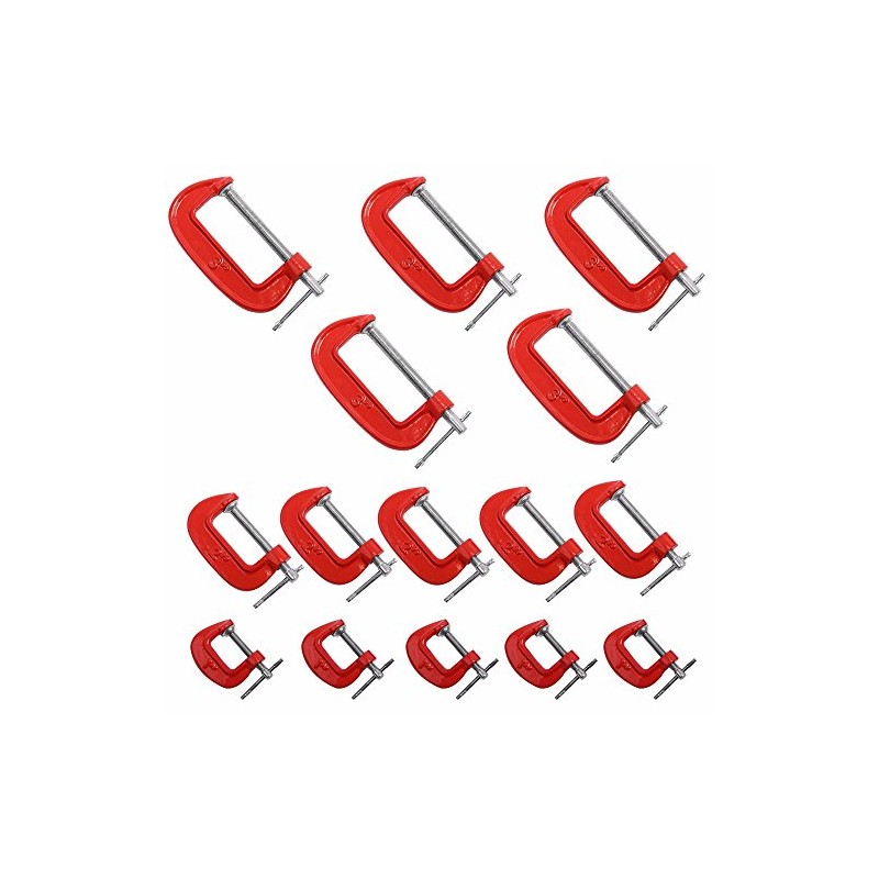 Wideskall® 15 Pieces Heavy Duty Malleable C Clamp Set