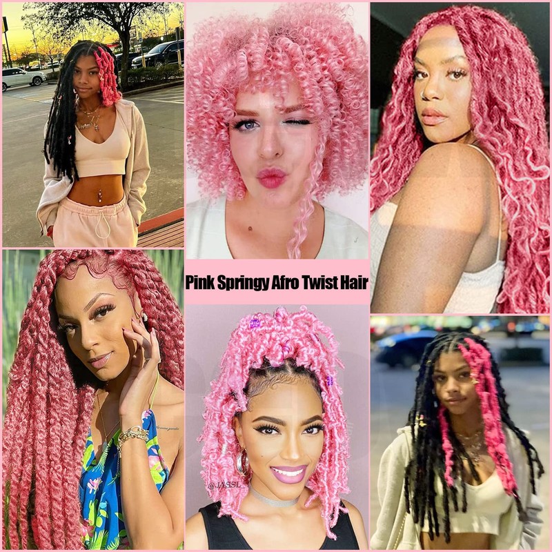 3 packs Pink Pre-Separated Springy Afro Twist Hair 24 inch