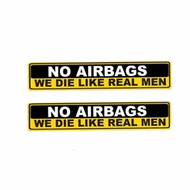OTGETN 2-Pack Funny Vinyl Car Stickers, 5.91"x1.18"-No Airbags We Die Like Real Men Warning Decals, Self-Adhesive Oblong Vehicle Safety Rule Stickers for Dashboard, Windows, Bumper |#AZ111