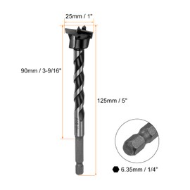 sourcing map Forstner Drill Bit 25mm (1") Dia 125mm (5") Extra Long Tungsten Carbide Forstner Bit Opener for Hinge Wood Hole Drilling Woodworking