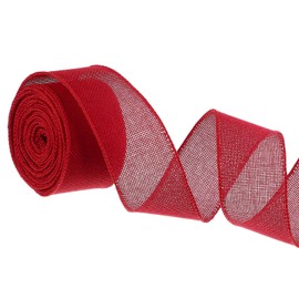 sourcing map 2" x 6 Yards Burlap Wired Ribbon, Natural Fabric Edge Rustic Ribbons for Bows Gift Wrapping Wreath Holiday Wedding Party Home Decorations DIY Crafts, Red