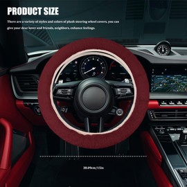 QZTYTY Fuzzy Car Steering Wheel Cover, Steering Wheel Cover, 15 Inch Elastic Anti-Slip Fluffy Car Interior Protection for Winter Warm, Auto Soft Plush Decor Accessories for Women Men (Wine red)