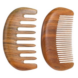 2 Pack Wooden Comb for Women Hair Growth Fine Tooth Hair Comb Wide Tooth for Curly Hair Large Tooth Comb Labor Comb for Women - Sandalwood