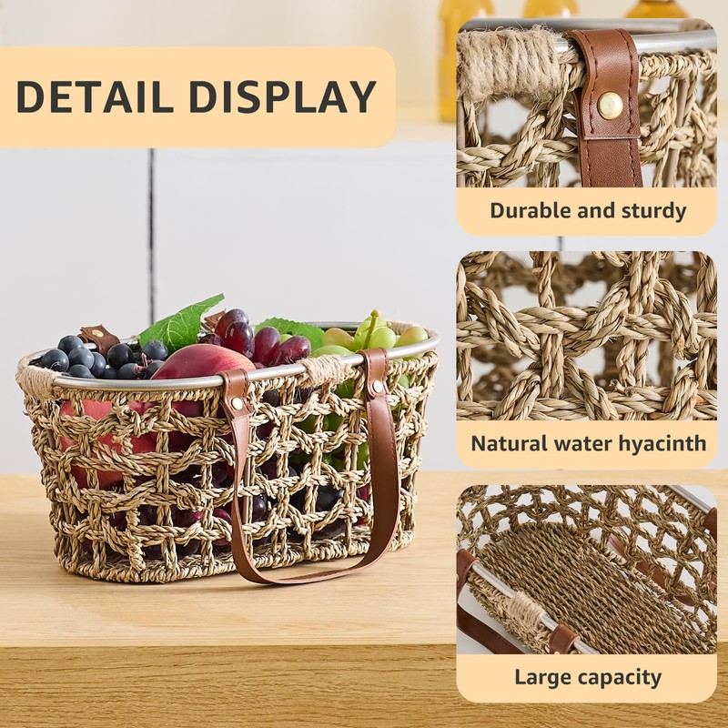 Farmhouse Seagrass Egg Baskets for Collecting Fresh Eggs Handmade Egg