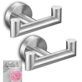 Set of 2 Double Brushed Nickel Towel Holder for Bathrooms - Stainless Steel Cup Hooks for Shower - Towel Holder Shower Hooks for Inside - Stylish Bath Hook
