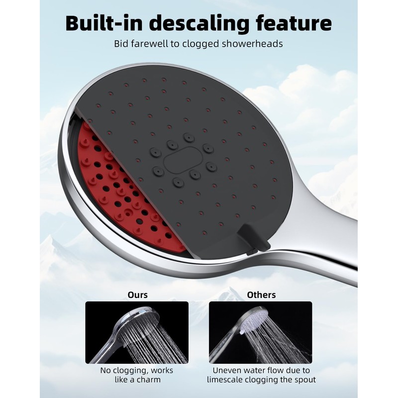 Hibbent 3 Function Shower Head,Self-Cleaning Nozzle Handheld Shower Head