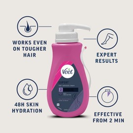 Veet Expert Hair Removal Cream, Removes Stubborn Hair, All Skin Types, 400ml each, Shea Butter, Suitable for Arms, Legs, Underarms & Bikini, 48 Hour Skin Hydration, Effective in 2 Mins