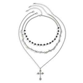 JUSTUSNX Cross Necklace Set Silver Gothic Cross Choker Crucifix Necklace Pendant for Women, Taglia unica, Metal, Metal
