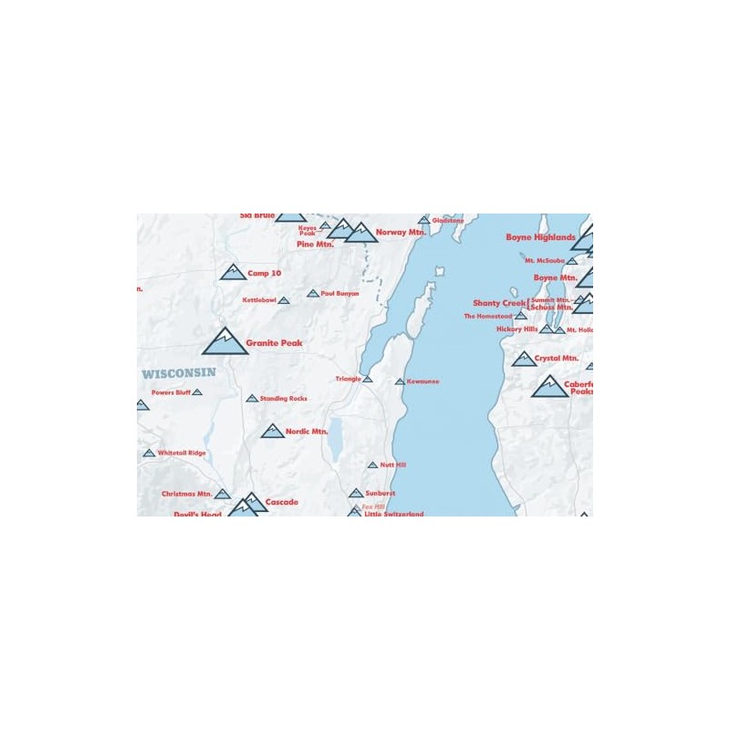 Upper Midwest Ski Resorts Map 24x36 Poster (White & Light