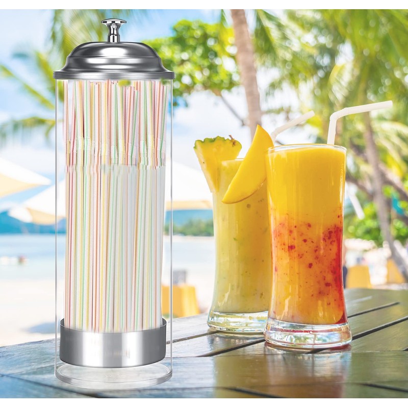 Straw Dispenser for Pencils with Stainless Steel Lid, Clear Acrylic