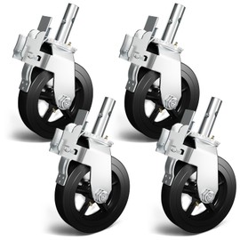 OK5STAR 8 Inch Scaffolding Wheels Set of 4, Scaffold Caster with Dual Locking Brakes, Heavy Duty 750LBS Capacity per Rubber Caters 1-1/4" Solid Round Stem Replacement for Scaffold Workbench Shelves