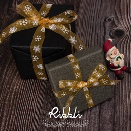 Ribbli Snowflake Gold Sheer Organza Ribbon,5/8 Inches x Continuous 25 Yard Christmas Ribbon for Crafts,Gift Wrapping,Christmas Tree Decoration