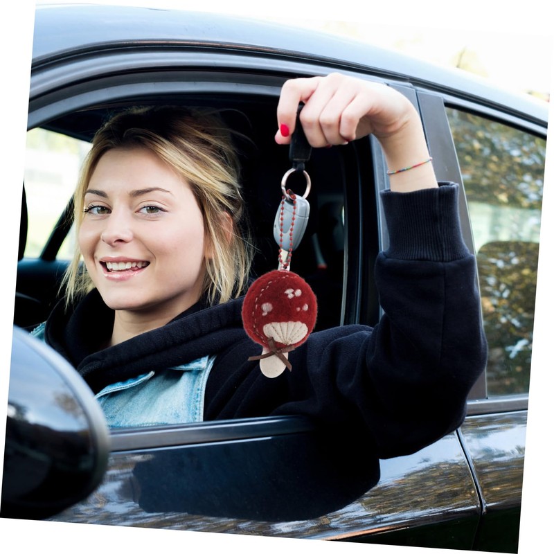 FUNOMOCYA Handmade Mushroom Charm Plush Keychain Decor Car Key Pendant