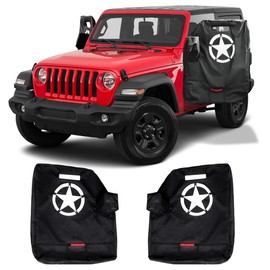 BESTAOO 2 Pack Door Storage Bags with Mirror Organizer for Jeep Compatible with 1976-2025 Jeep Wrangler YJ TJ JK JL 4XE Gladiator JT Hanger Design, Door Cover, Storage Bag