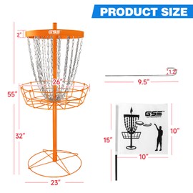 GSE Games & Sports Expert Professional Protable Disc Golf Basket, 24-Chain Metal Practice Disc Golf Target with Carrying Bag, for Outdoor, Yard, Backyard, Park Training & Games(Orange)