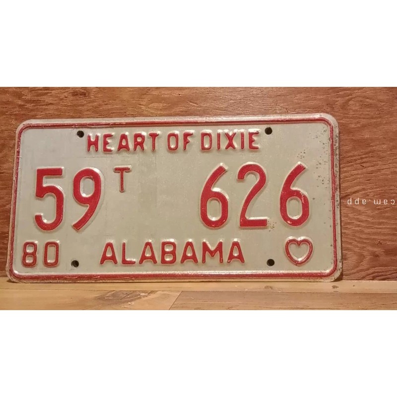 1980 ALABAMA License Plate Heart of Dixie antique vintage auto