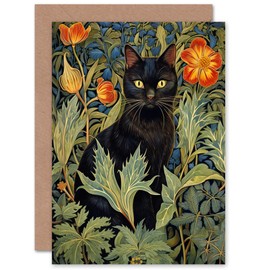 Artery8 Black Cat in Wildflower Meadow Cat Lover for Wife Her Mum Sister Daughter Mom Gran Nan Mothers Day Birthday Thank You Blank Art Greeting Card