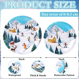 Funnymoom 48 Pcs Skiing Paper Plates Set Ski Birthday Party Decorations Include 9" 7" Ski Disposable Plates Skier Snow Decorative Dinner Tableware for Winter Christmas Party Supplies