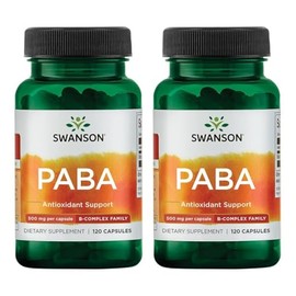 Swanson PABA - Powerful B Complex Supporting Red Blood Cell Formation - Folic Acid Component Aiding Supply Oxygen to Cells and Skin Health Support - (120 Capsules, 500mg Each) (2 Pack)