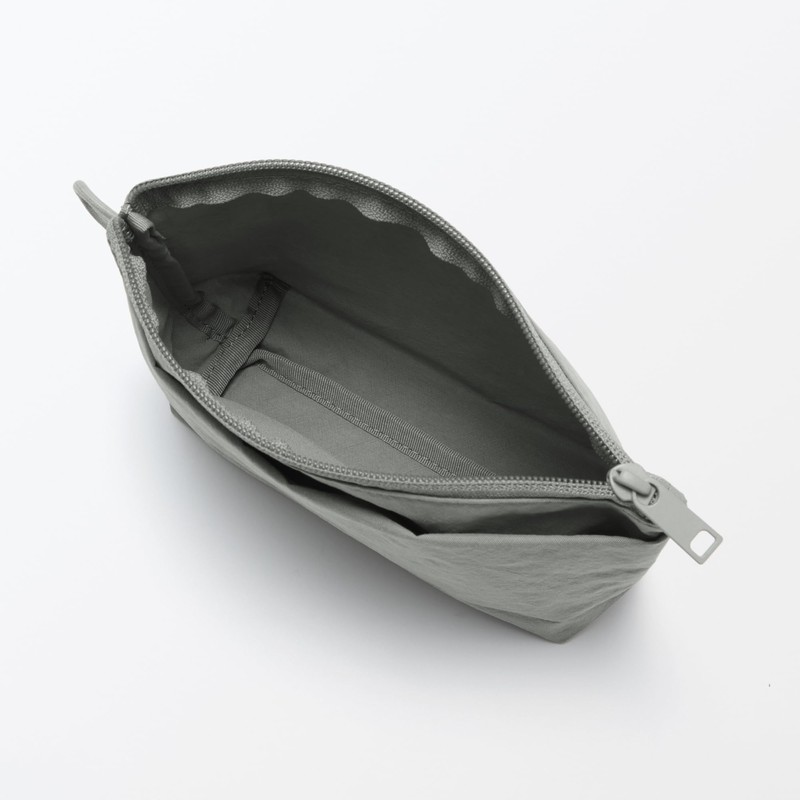 MUJI 84475689 Wrinkle Nylon Pouch with Gusset, Gray, M, Approx.