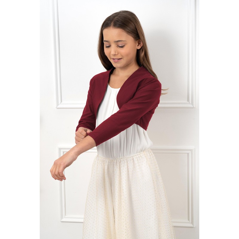 Bolerose Girls 3/4 Sleeve Childrens Kids Bolero (Burgundy, 5-6 Years)