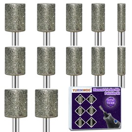 12PCS Diamond Grinding Bit Compatible with Dremel Rotary Tools, Stone Carving Set Polishing Kit with 116Grit Diamond Coated Bits 1/8" (3mm) Shank Accessories for Stone Rocks Jewelry Glass Ceramics