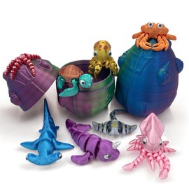 Mini Sea Animals with Ocean Egg, 9PC Plastic Ocean Animals Set, Full Articulated Sea Animal Figurines for Adults with ADHD, Autism, Stress and Anxiety Relief, for Marine Bath and Party Bags