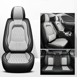 Car Seat Covers Full Set Nappa Leather Seat Cover with Lumbar Support Universal for 95% Cars Trucks Sedans SUVs Front Rear Seats 5 Seats Auto Seats Protector Cushions Waterpsroof (Grey)