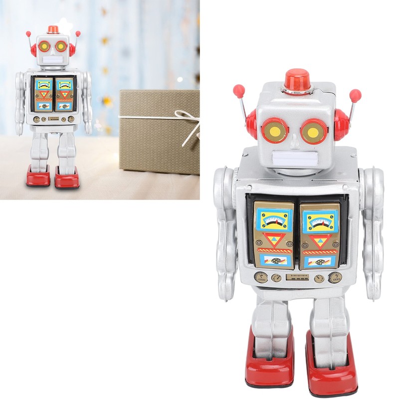 Metal Tin Robot Toy Retro Electric Rotating Figures Model Adult