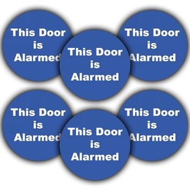 6-Pack - This Door Is Alarmed Vinyl Stickers - 85mm Waterproof - Door Security Signage