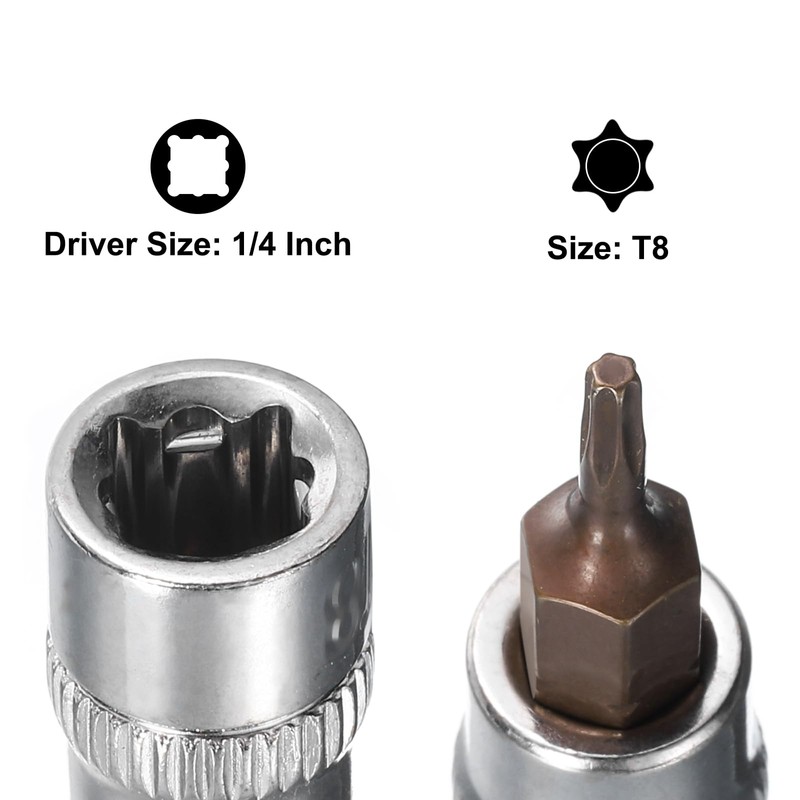 sourcing map 2pcs 1/4" Drive x T8 Torx Bit Socket,