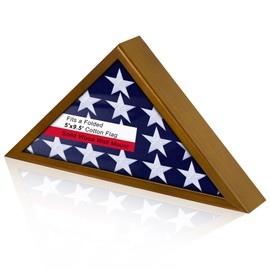 Gyazii Flag Display Case for Burial Flag Real Glass Front, Solid Wood Flag Holder for 5'x9.5' Flag with Wall Mount, Brown Military Shadow Box Frame for Veterans